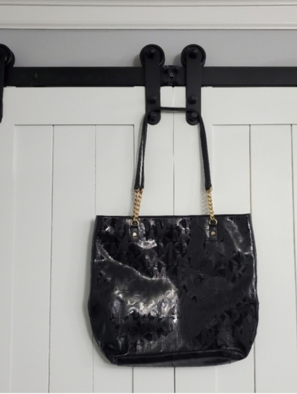 Michael Kors Black Signature Patent Leather Chain Tote. PRELOVED!